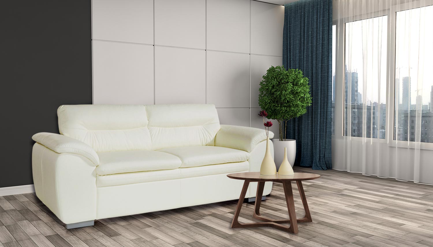 Leder 2er-Sofa - Weiss | Sofas zum halben Preis