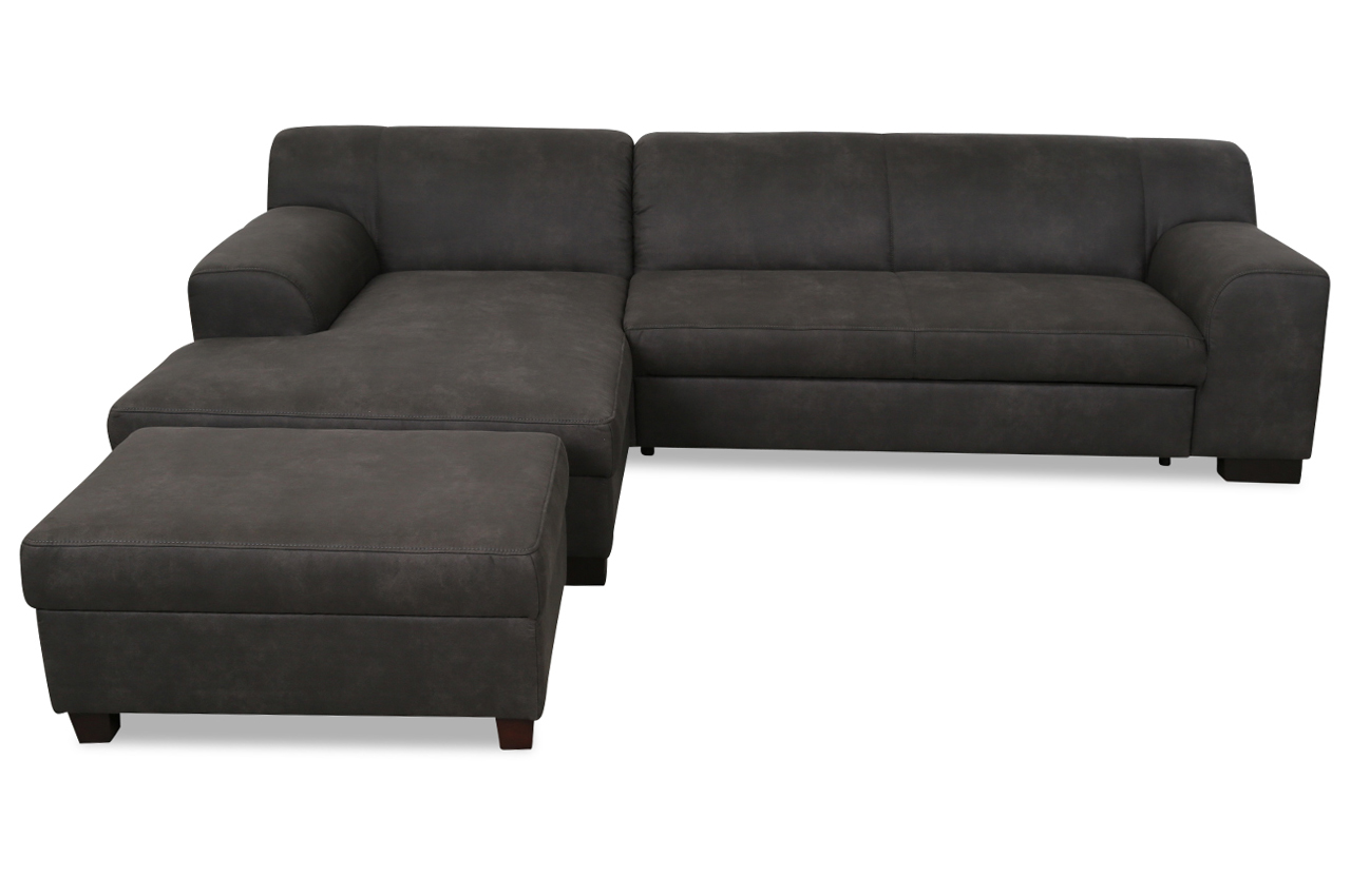 Ecksofa Vanda mit Hocker - Anthrazit | Sofas zum halben Preis