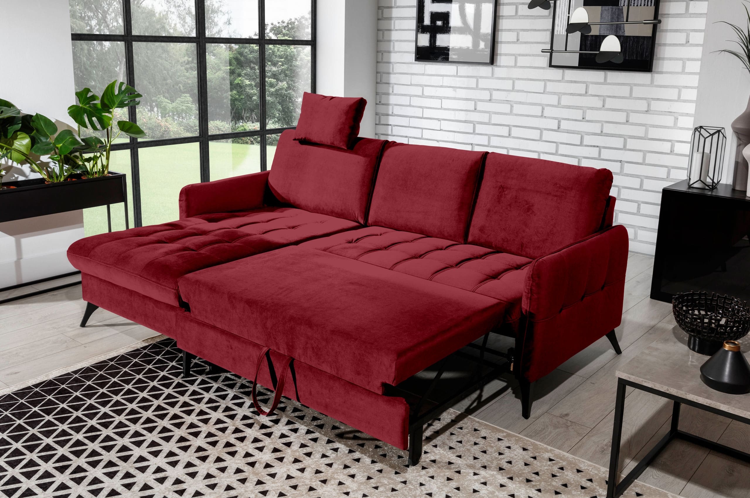 Eckcouch Lukka links mit Schlaffunktion Kirschrot Sofas zum